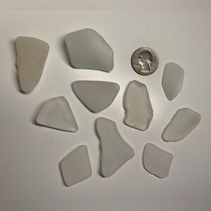 Genuine Surf-Tumbled White/Clear Sea Glass Collection (10 Pieces)